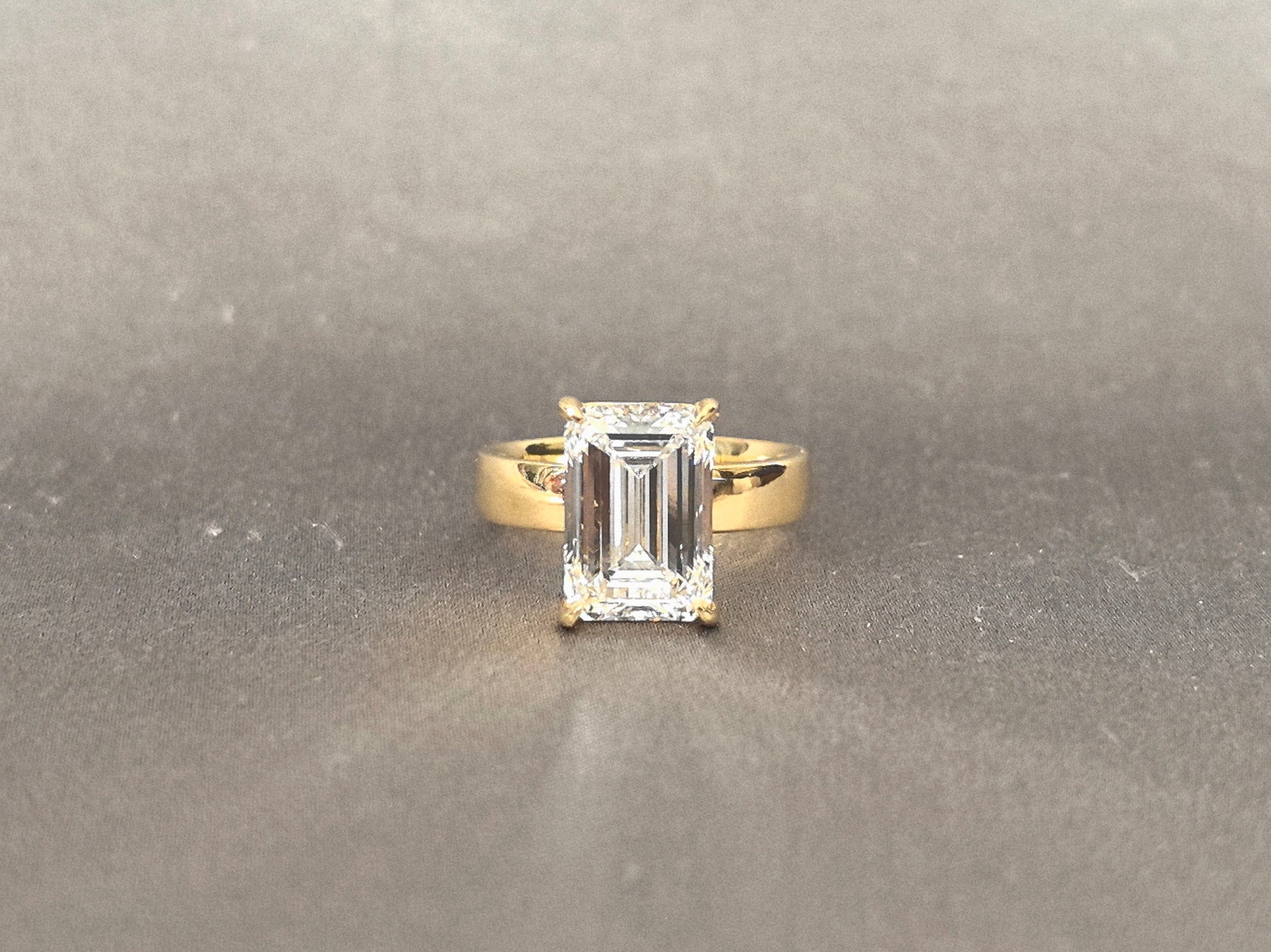 Emerald Cut Lab Grown Diamond Ring - Wide Flat Band Solitaire