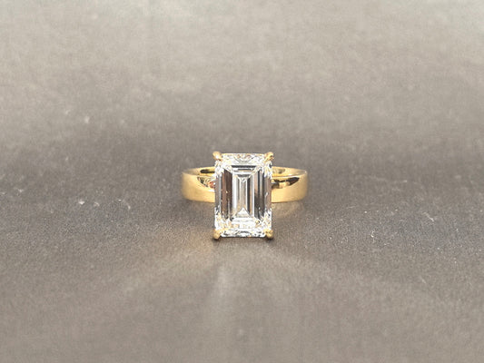 Emerald Cut Lab Grown Diamond Ring - Wide Flat Band Solitaire