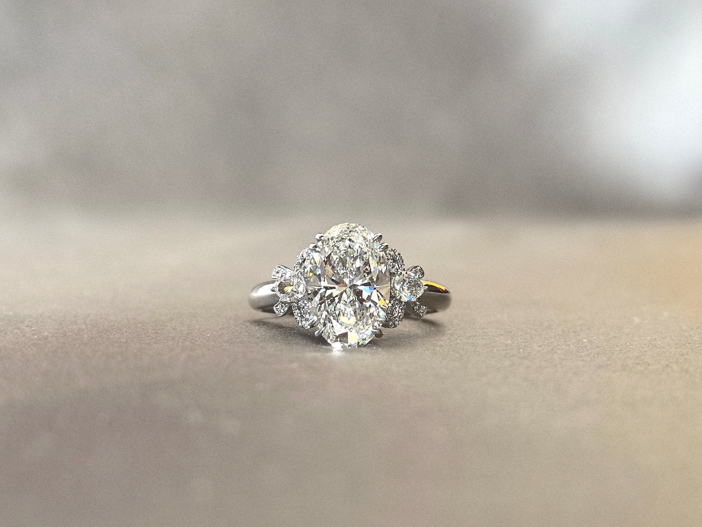 Oval Cut Lab Diamond Ring - Diamond Bow Accents - Exquisite Detailing