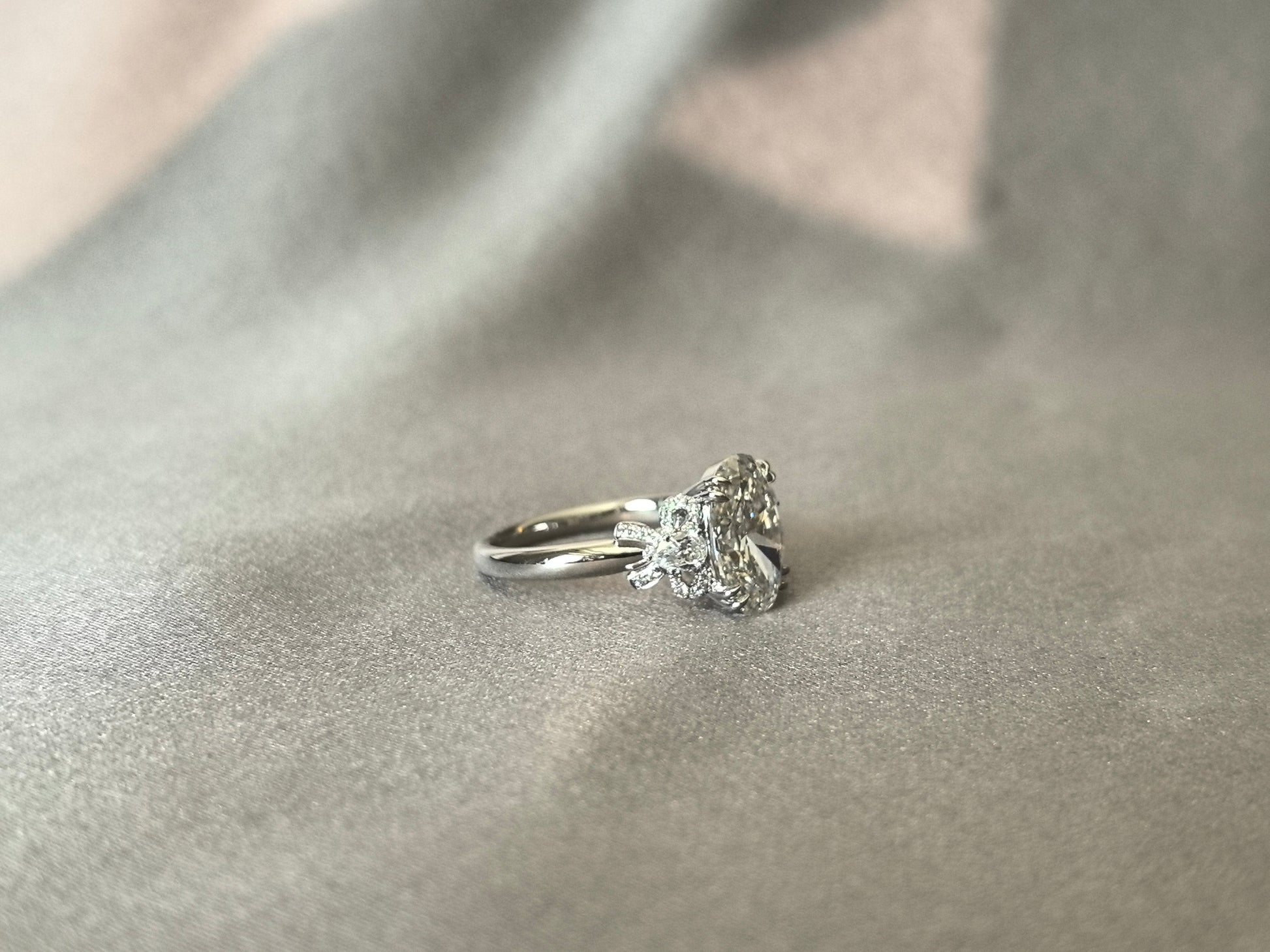 Oval Cut Lab Diamond Ring - Diamond Bow Accents - Exquisite Detailing