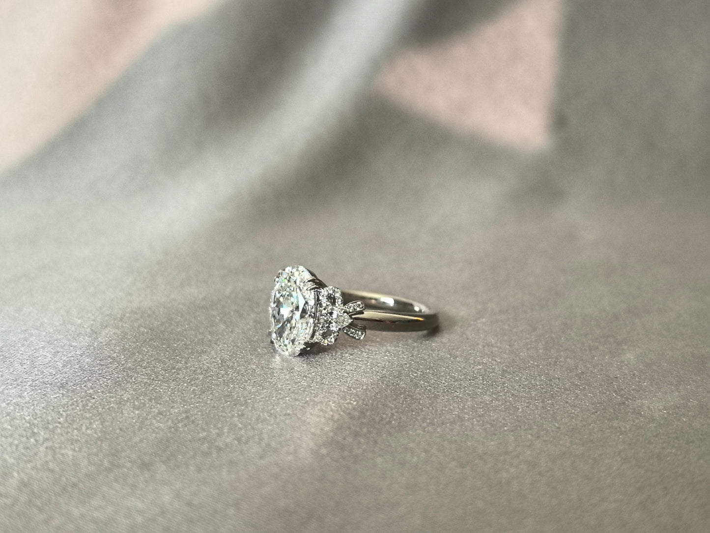 Oval Cut Lab Diamond Ring - Diamond Bow Accents - Exquisite Detailing