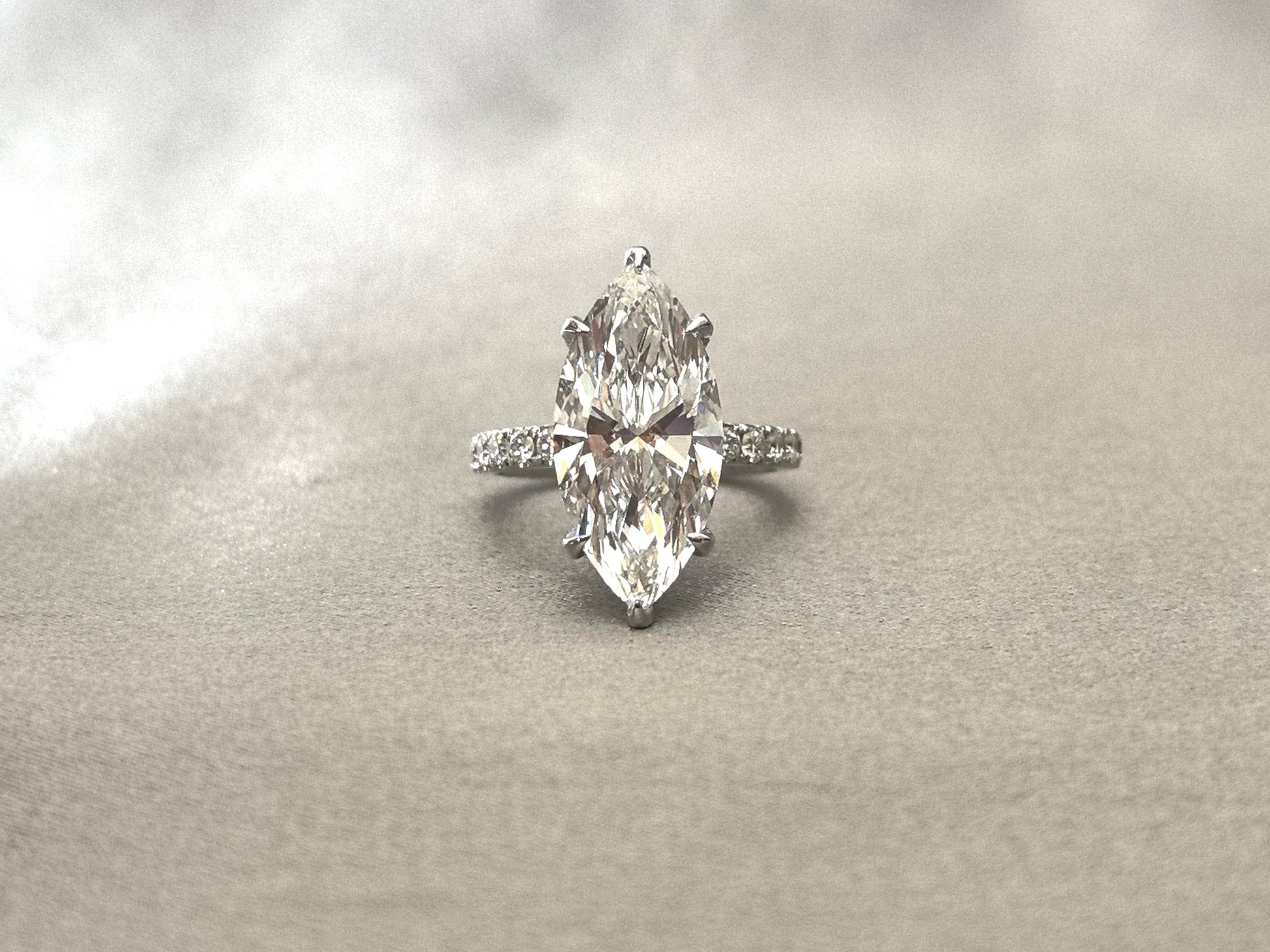 Marquise Cut Lab Diamond Ring - Hidden Halo & Half Eternity - Elongated Elegance