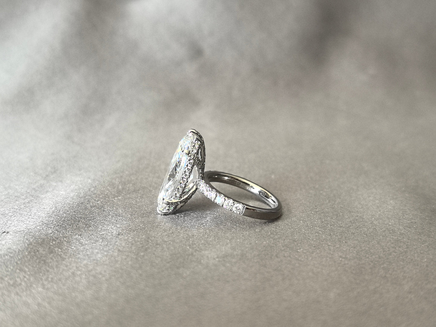 Marquise Cut Lab Diamond Ring - Hidden Halo & Half Eternity - Elongated Elegance
