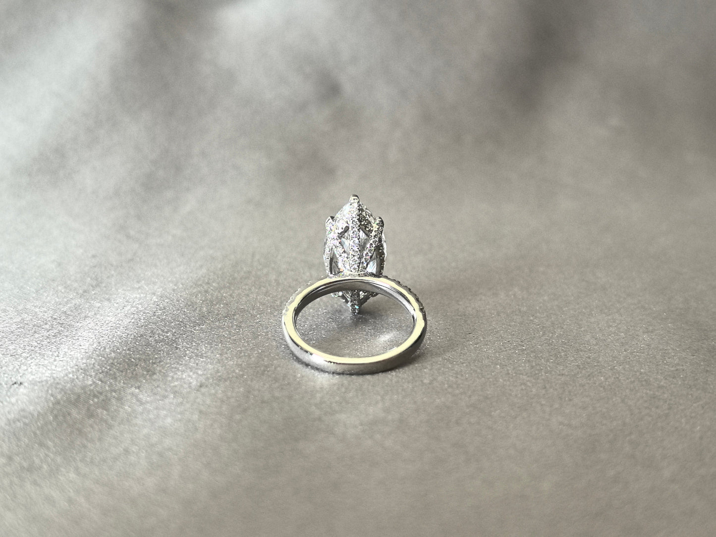 Marquise Cut Lab Diamond Ring - Hidden Halo & Half Eternity - Elongated Elegance