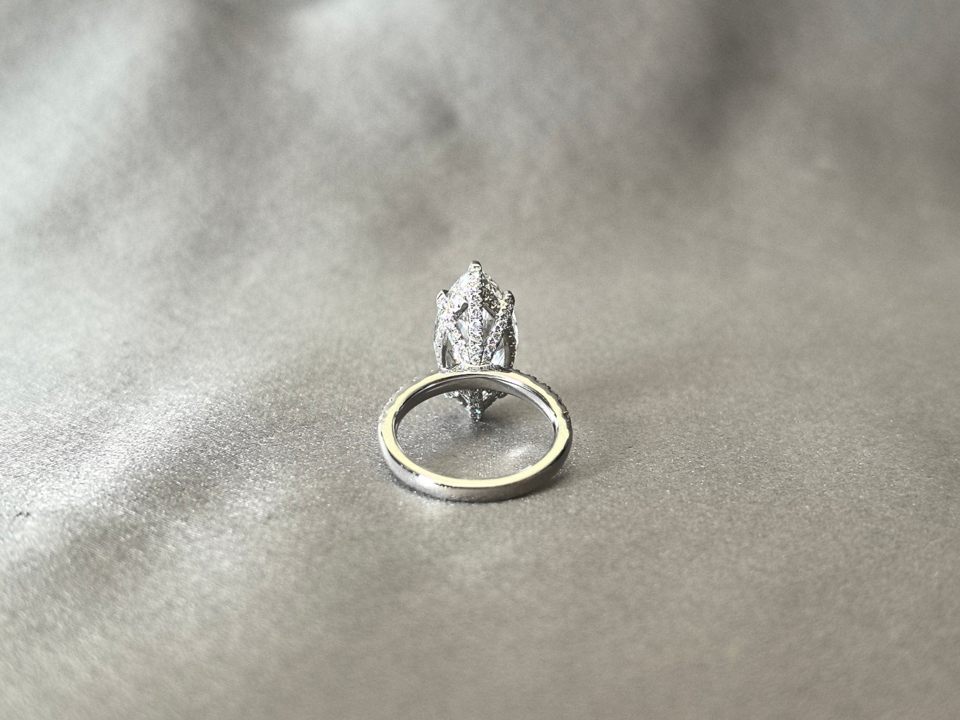 Marquise Cut Lab Diamond Ring - Hidden Halo & Half Eternity - Elongated Elegance