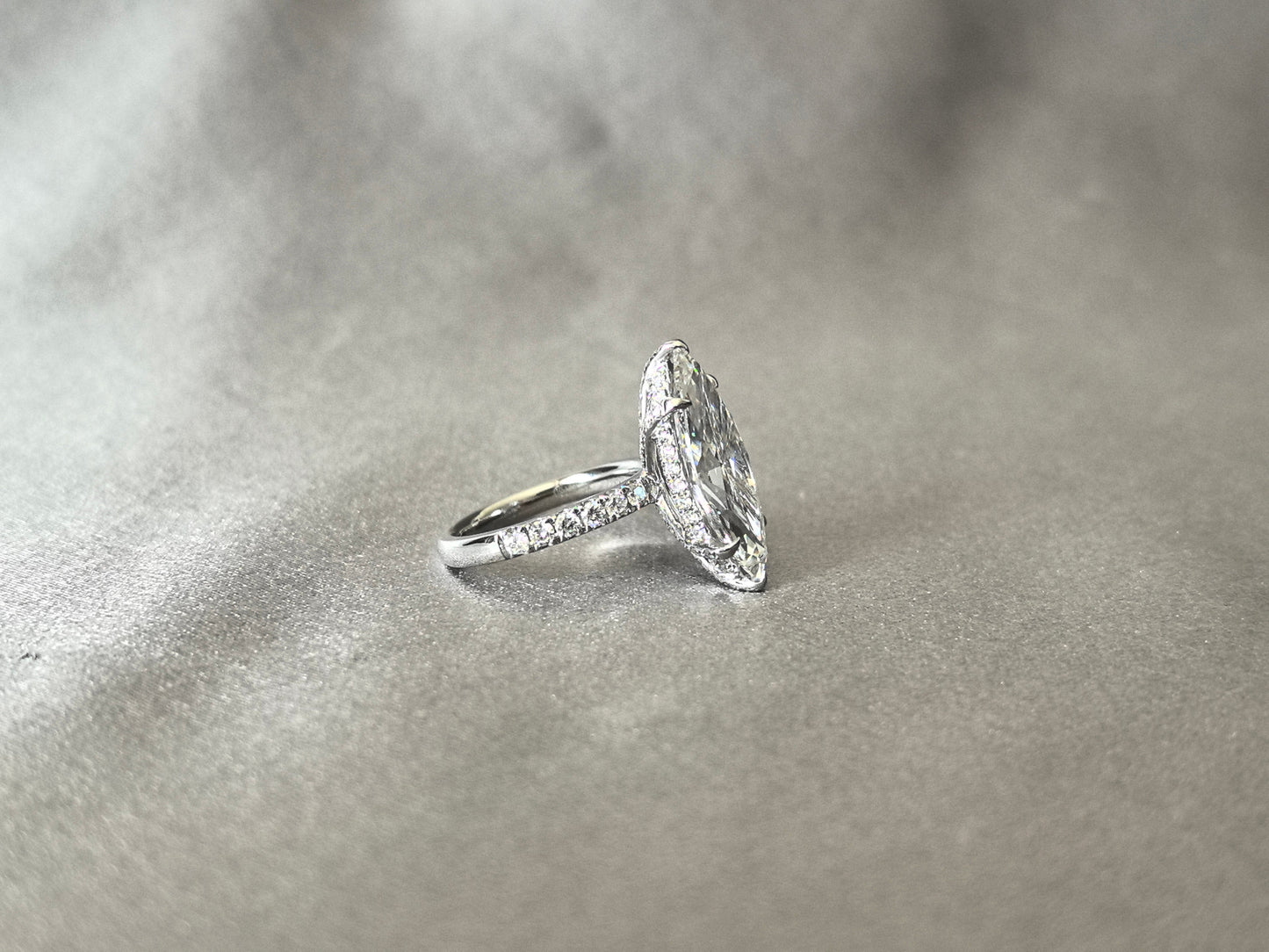 Marquise Cut Lab Diamond Ring - Hidden Halo & Half Eternity - Elongated Elegance
