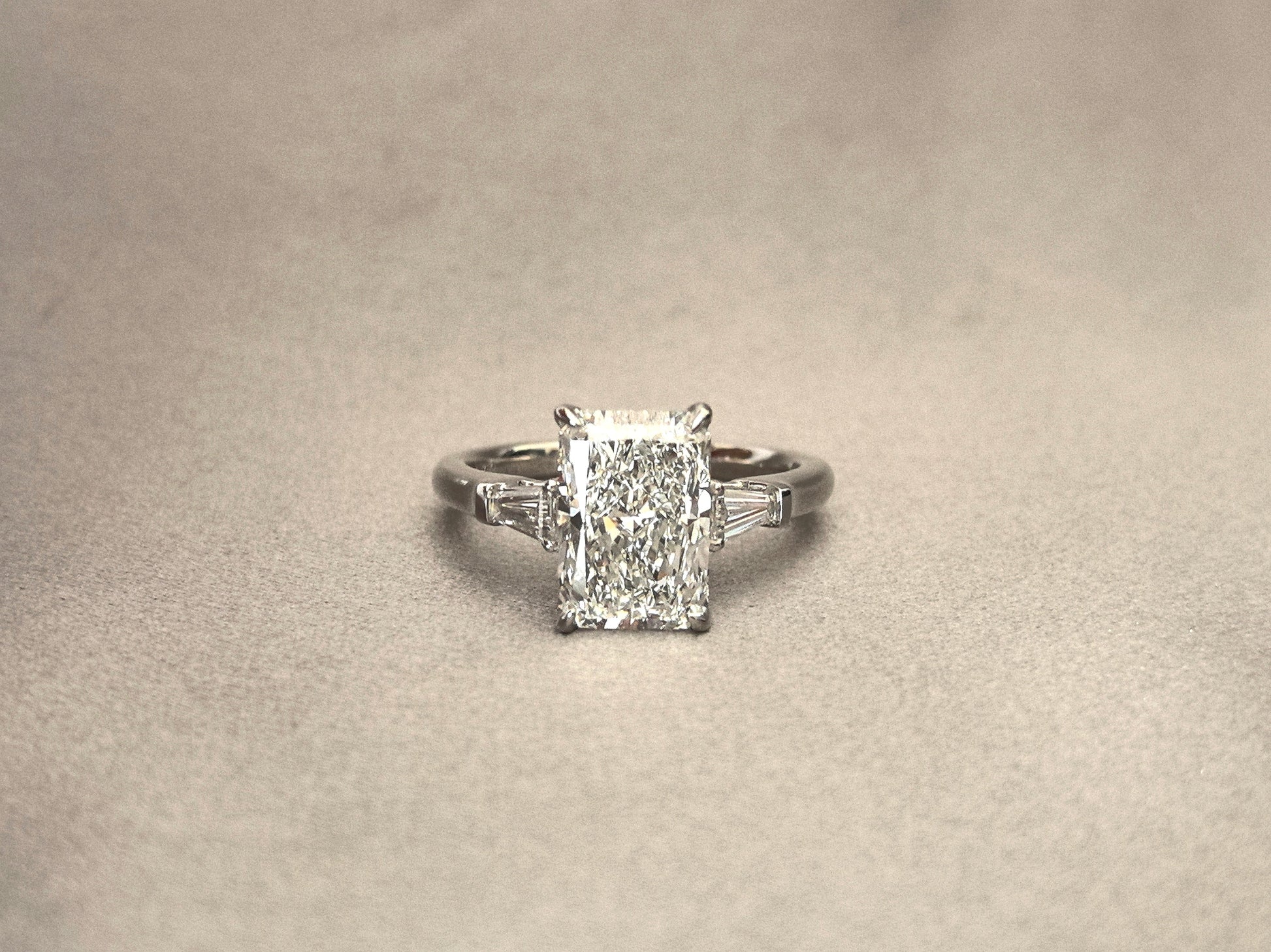 Radiant Cut Trilogy Ring - Baguette Sidestones - Geometric Brilliance