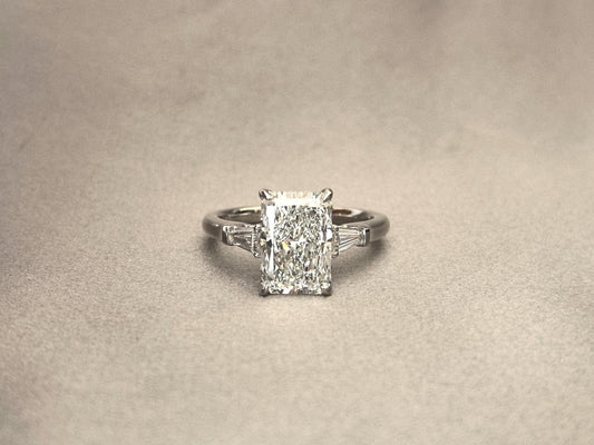 Radiant Cut Trilogy Ring - Baguette Sidestones - Geometric Brilliance