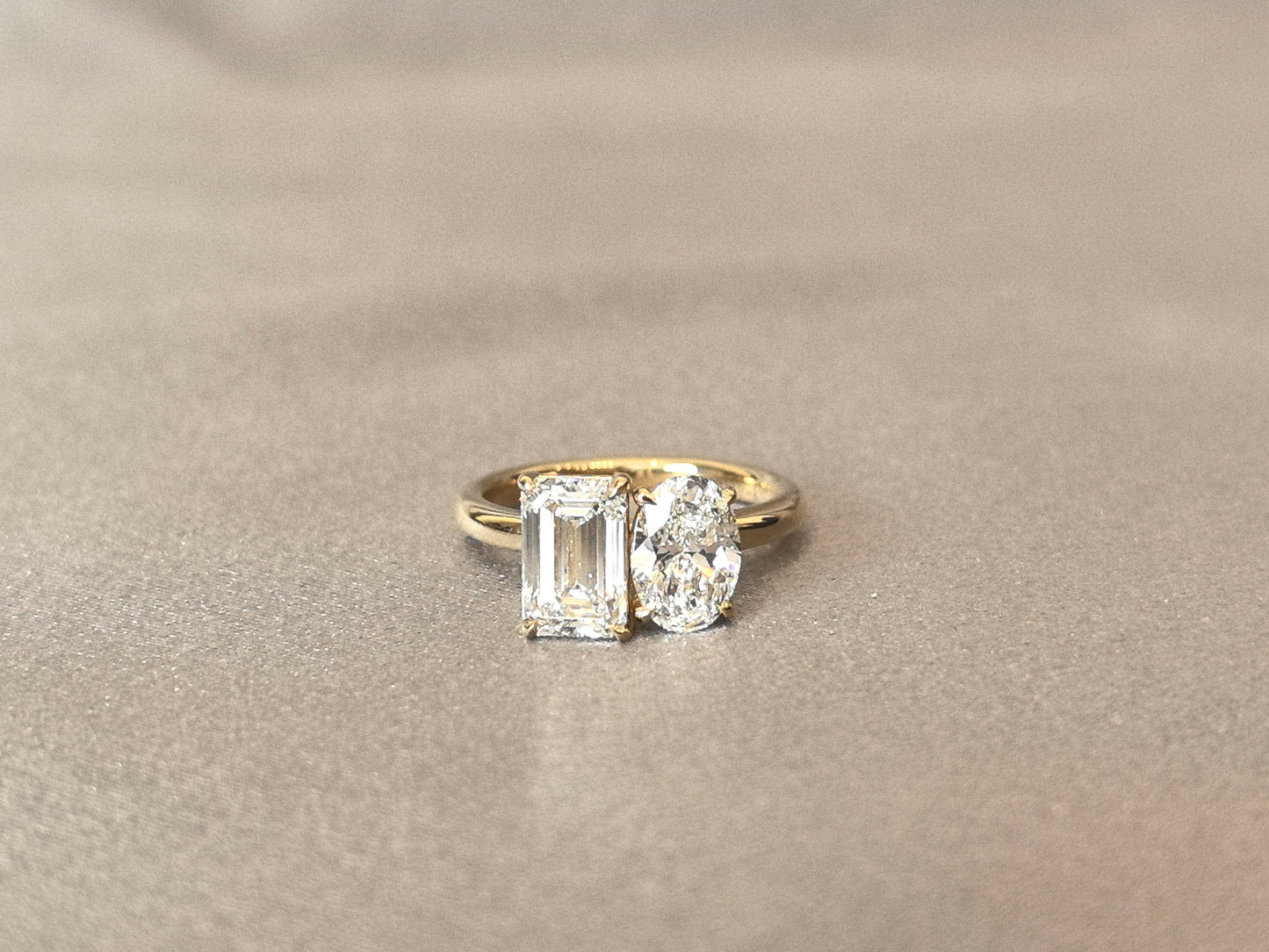 Oval & Emerald Cut Two-Stone Ring - Customizable Lab Gemstones - Personalized Birthstone Design