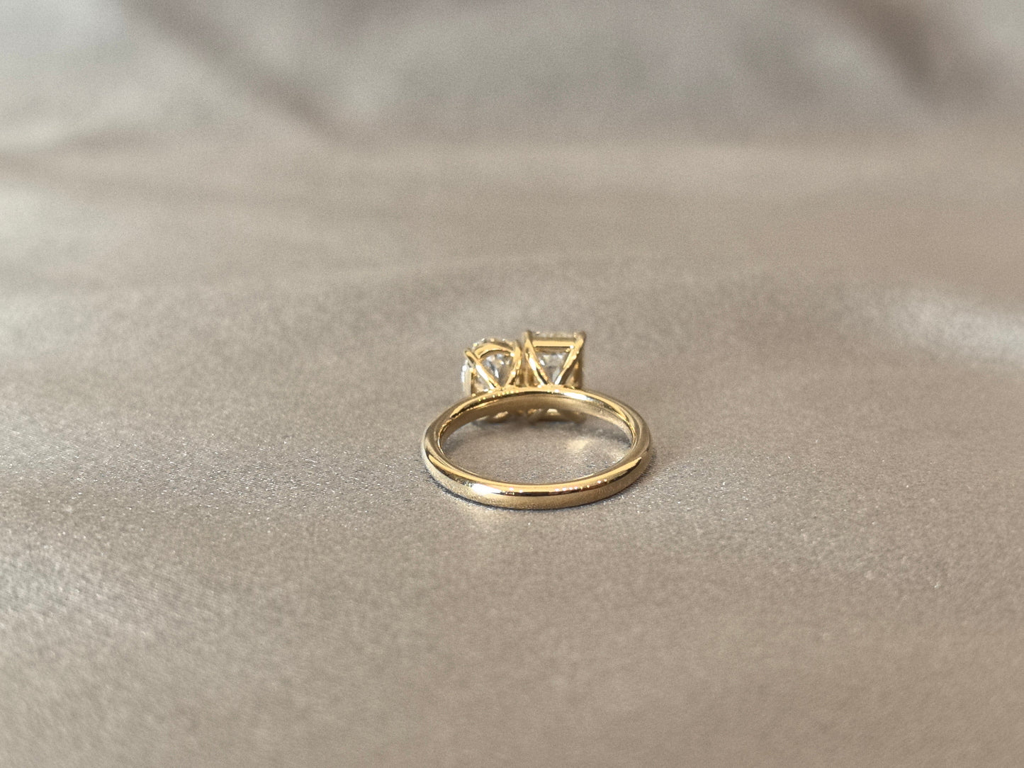 Oval & Emerald Cut Two-Stone Ring - Customizable Lab Gemstones - Personalized Birthstone Design