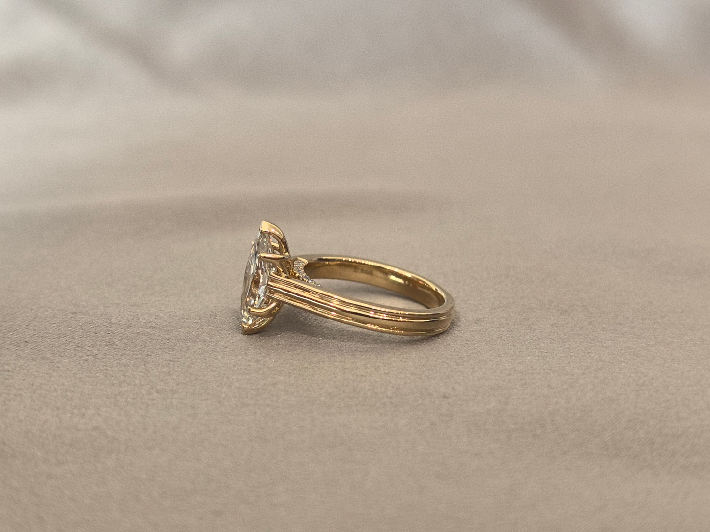 Product Title Marquise Cut Lab Diamond Ring - Floral Prong & Linear Band Design - 14K Gold