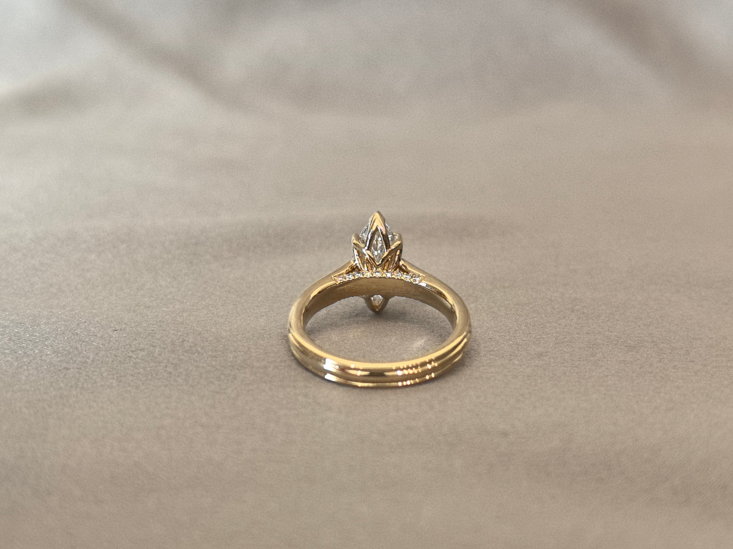 Product Title Marquise Cut Lab Diamond Ring - Floral Prong & Linear Band Design - 14K Gold
