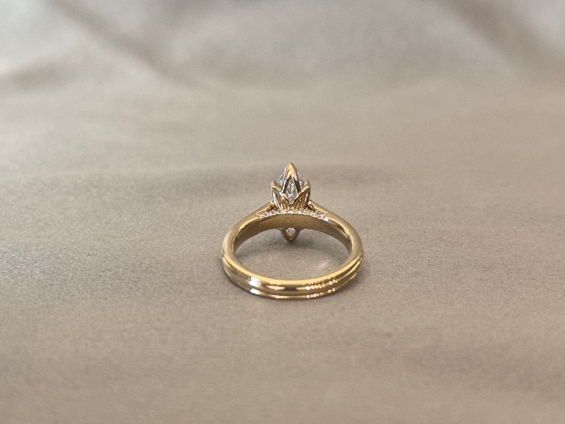 Product Title Marquise Cut Lab Diamond Ring - Floral Prong & Linear Band Design - 14K Gold