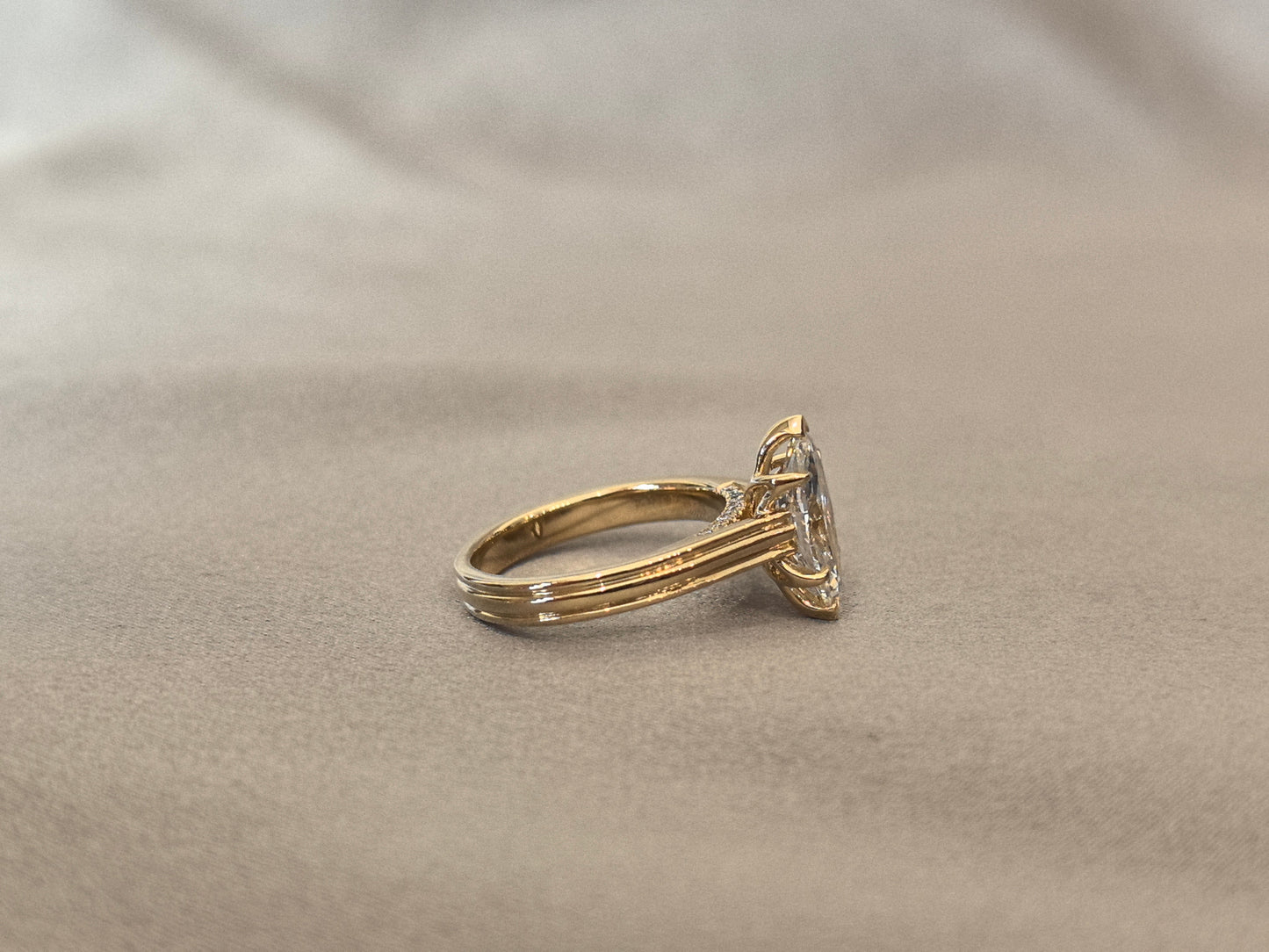 Product Title Marquise Cut Lab Diamond Ring - Floral Prong & Linear Band Design - 14K Gold