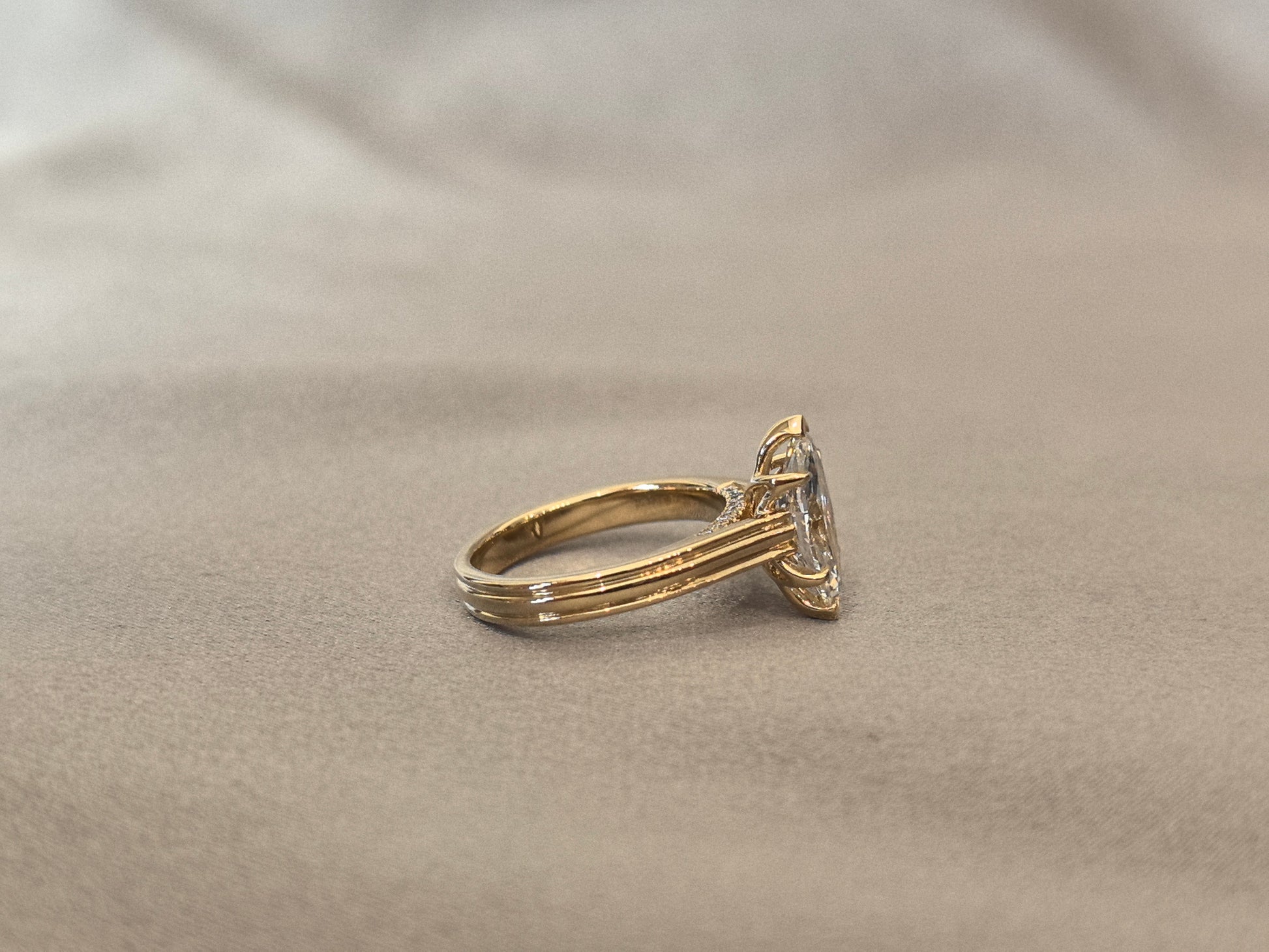 Product Title Marquise Cut Lab Diamond Ring - Floral Prong & Linear Band Design - 14K Gold
