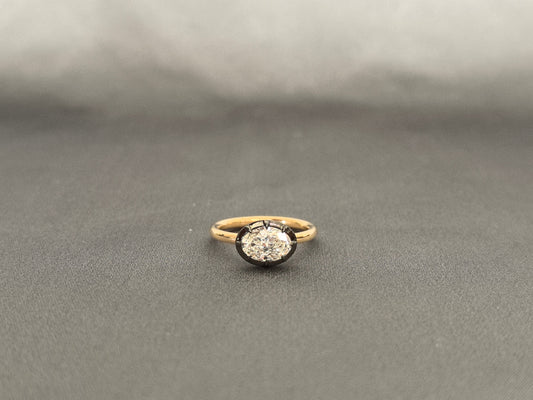 Oval Cut Hidden Halo Ring - Black Enamel Bezel Setting - Modern East-West Setting