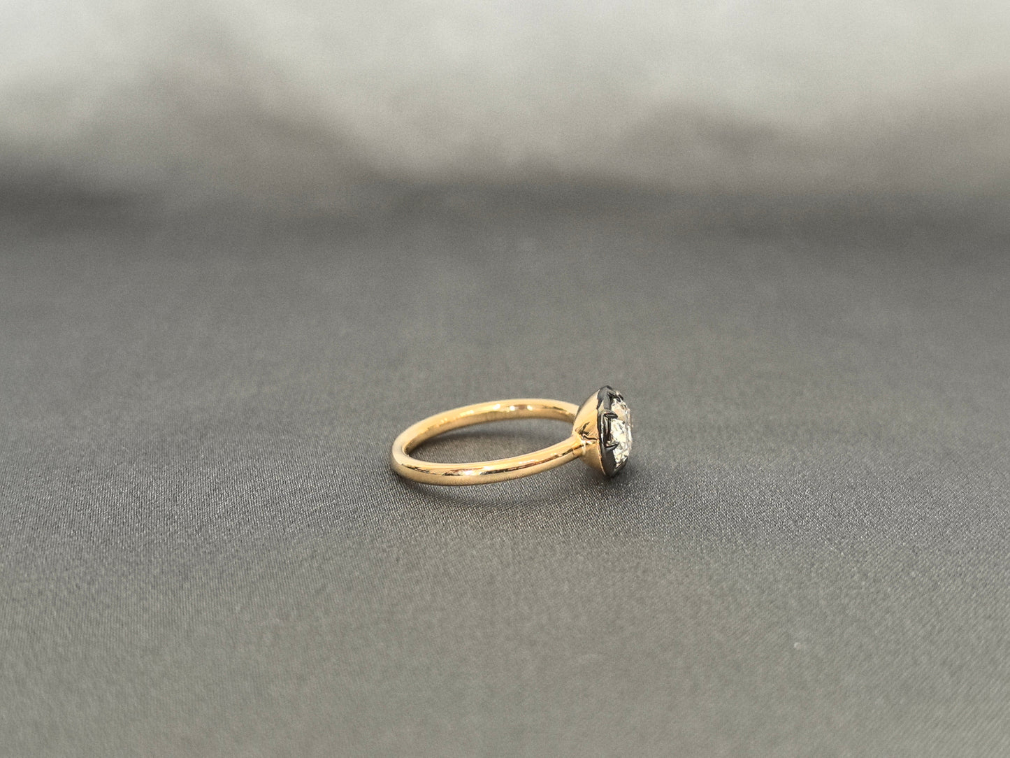 Oval Cut Hidden Halo Ring - Black Enamel Bezel Setting - Modern East-West Setting