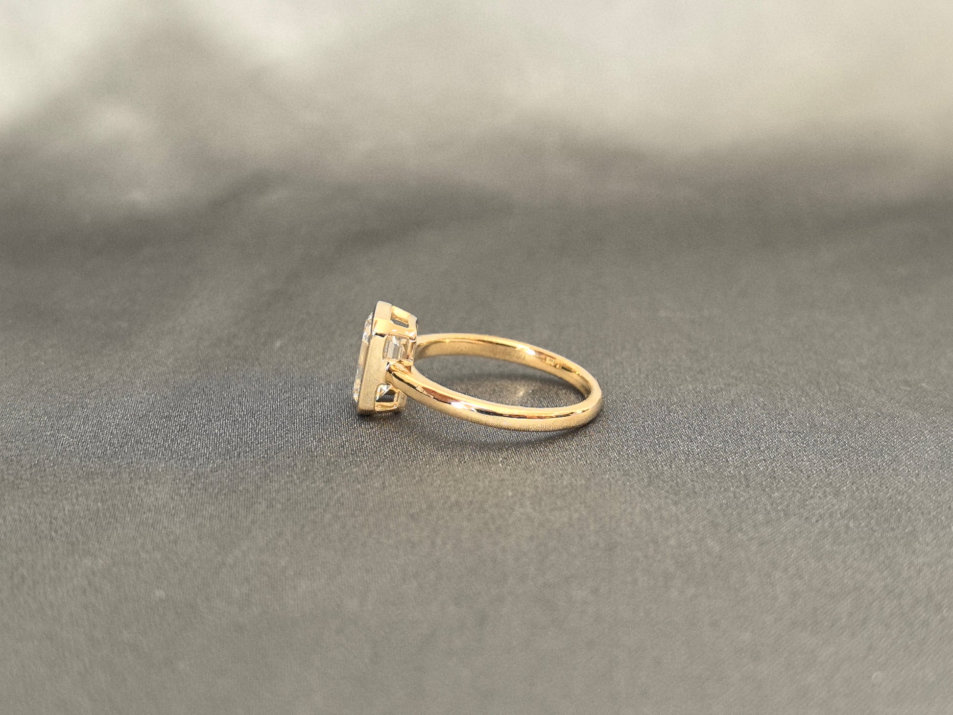 Bezel Set Emerald Cut Lab Diamond Ring - 14K Gold - Classic Solitaire