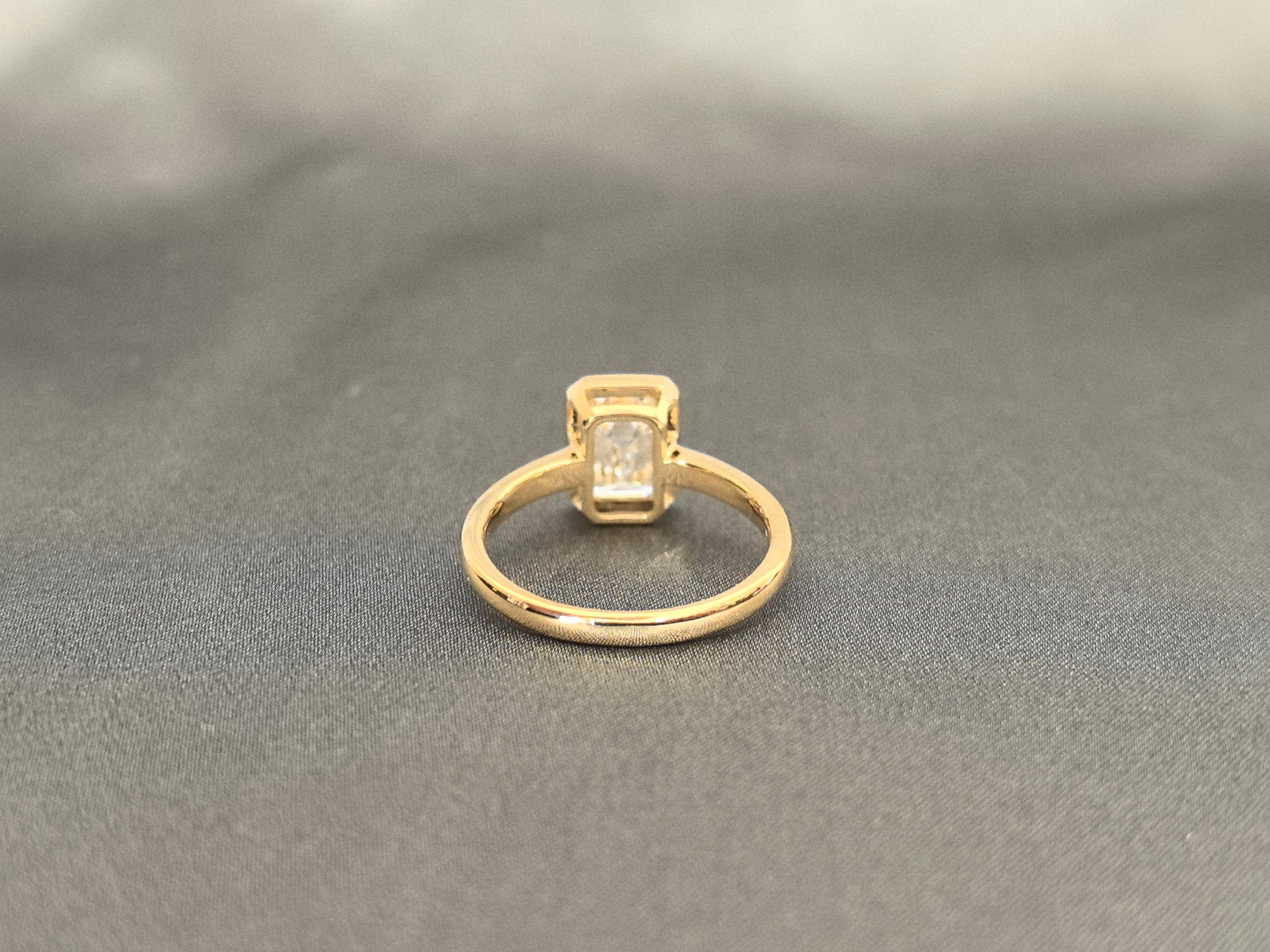 Bezel Set Emerald Cut Lab Diamond Ring - 14K Gold - Classic Solitaire