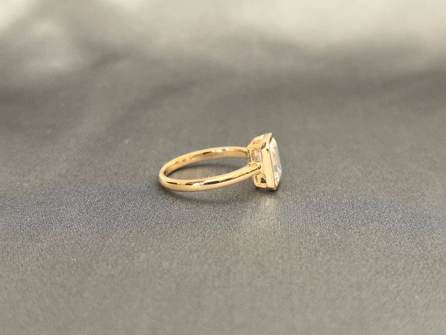 Bezel Set Emerald Cut Lab Diamond Ring - 14K Gold - Classic Solitaire