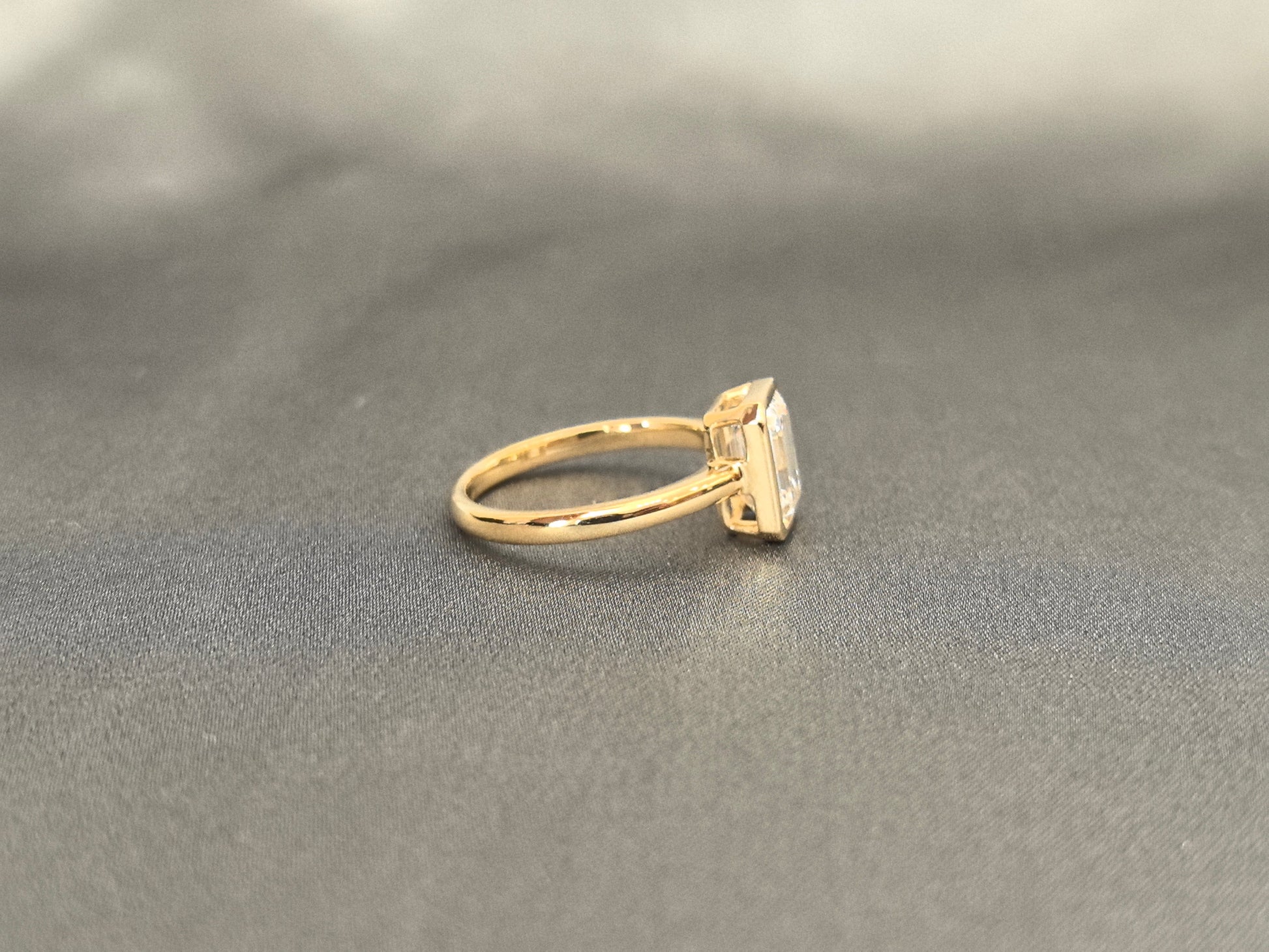 Bezel Set Emerald Cut Lab Diamond Ring - 14K Gold - Classic Solitaire