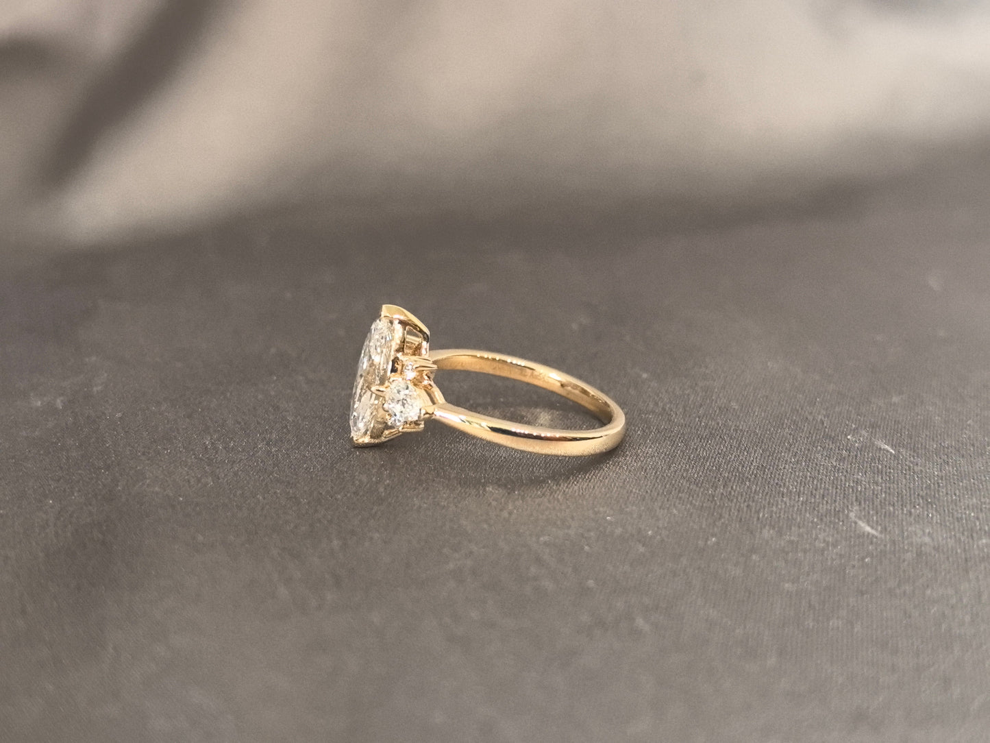 Vintage Marquise Lab Diamond Ring - Pear & Round Diamond Accents - 14K Gold