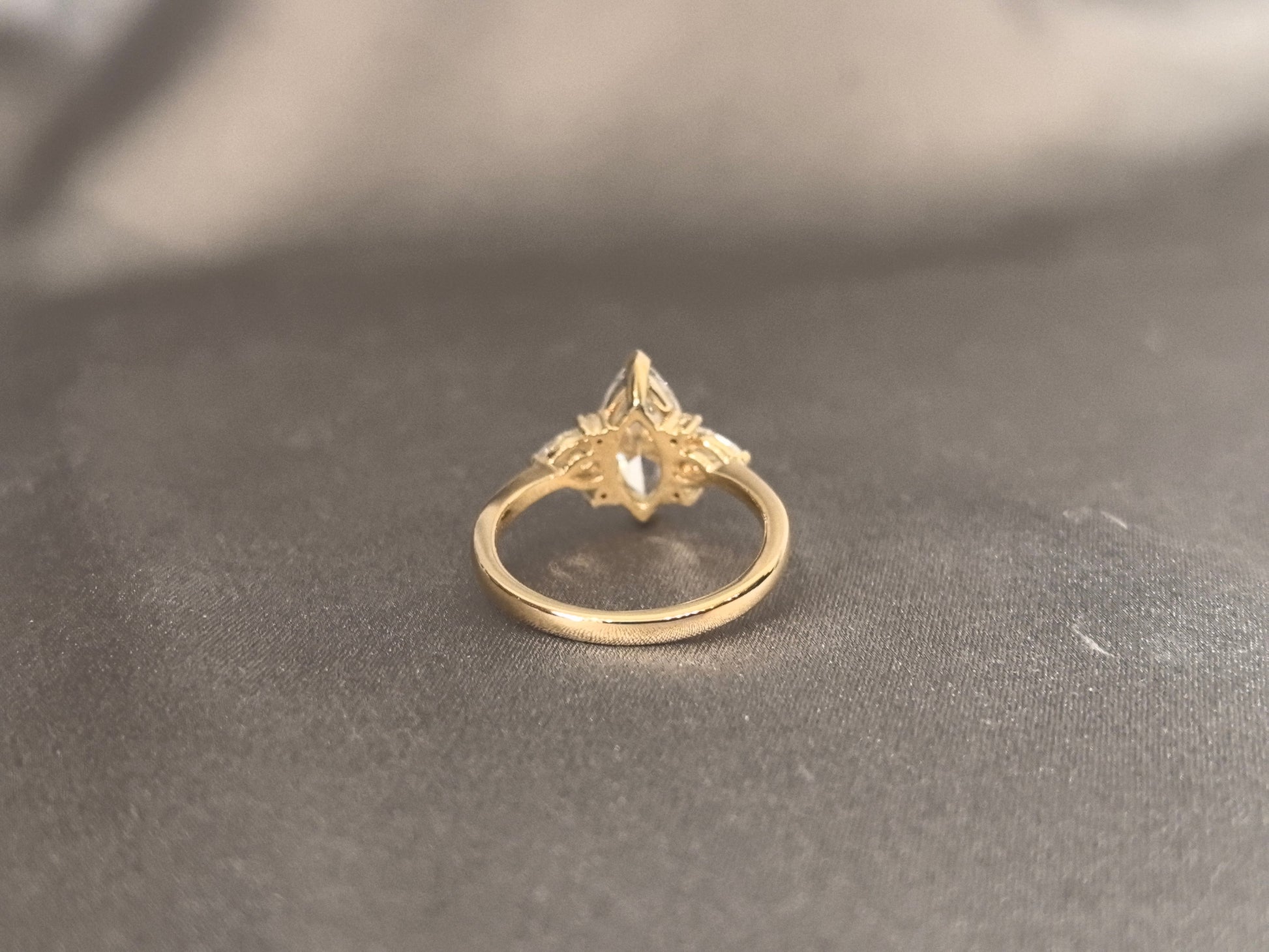 Vintage Marquise Lab Diamond Ring - Pear & Round Diamond Accents - 14K Gold