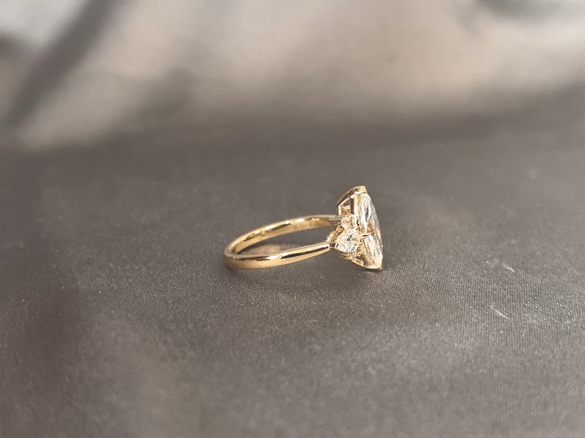 Vintage Marquise Lab Diamond Ring - Pear & Round Diamond Accents - 14K Gold