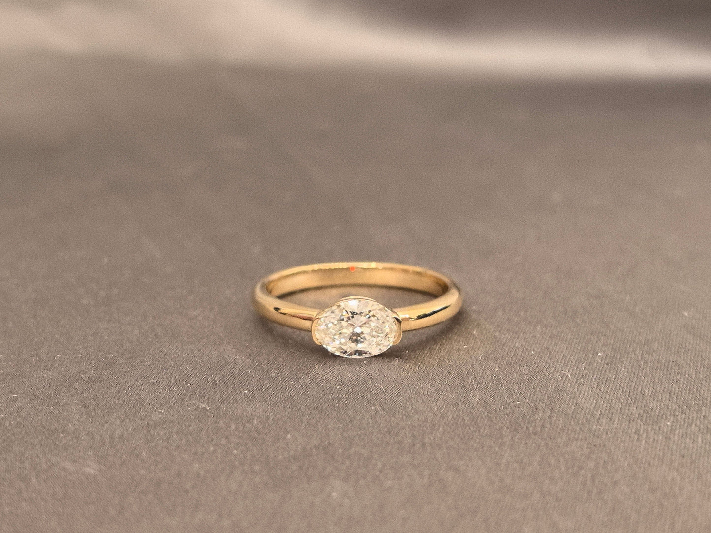 East-West Oval Lab Diamond Pinky Ring - Four Prong with Black Bezel Accent - Modern Lab-Grown Diamond Ring