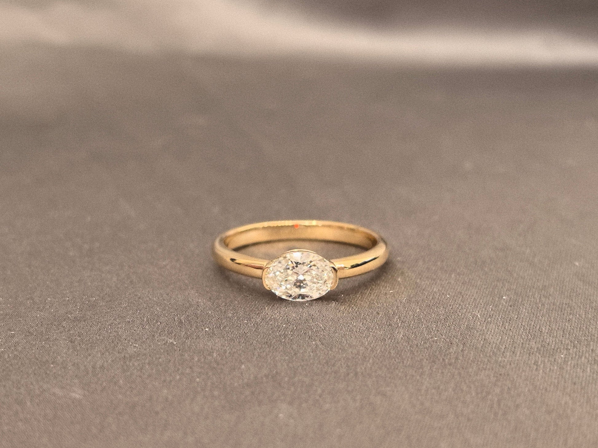 East-West Oval Lab Diamond Pinky Ring - Four Prong with Black Bezel Accent - Modern Lab-Grown Diamond Ring