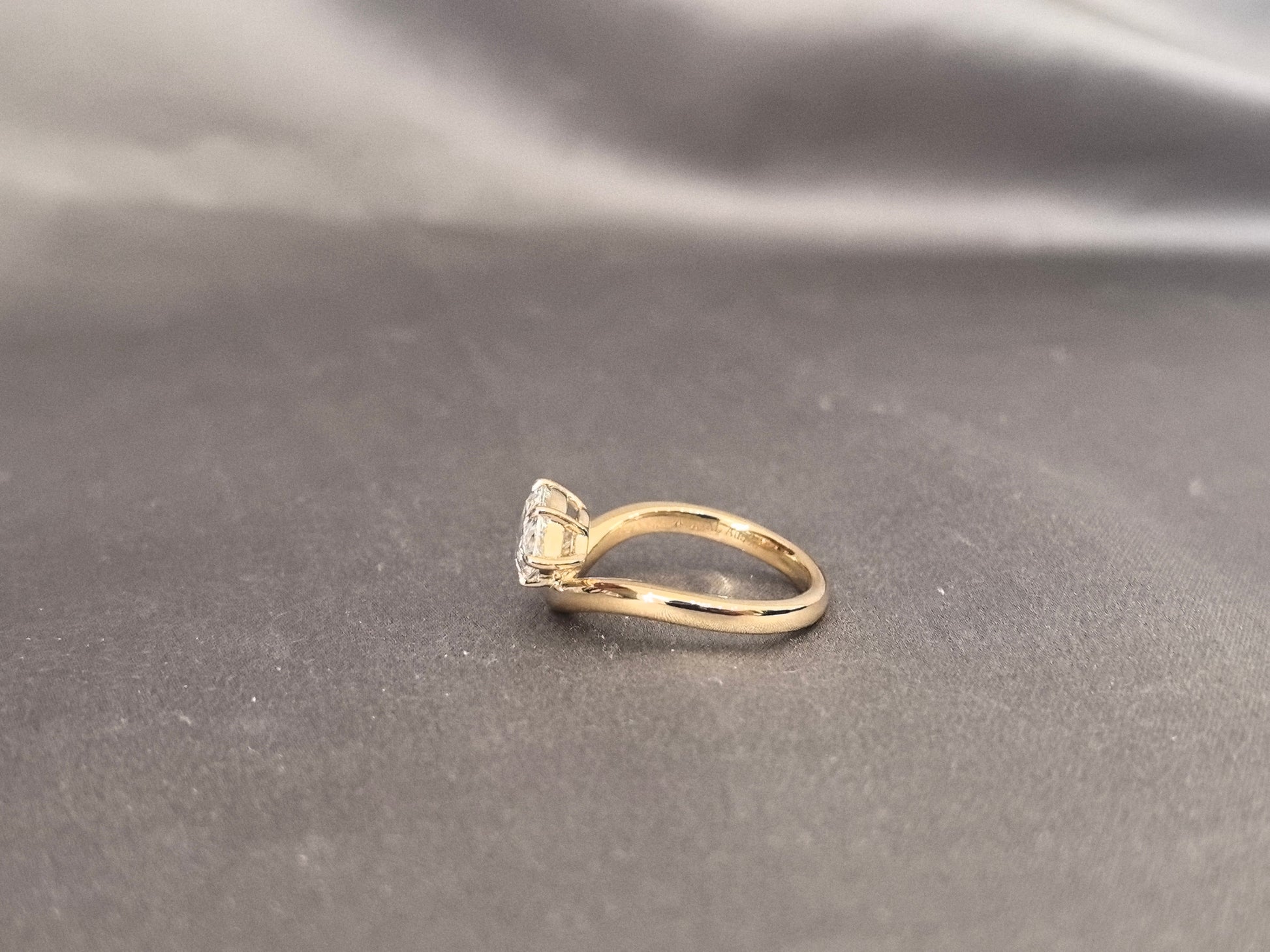 Pear Cut Solitaire Ring - V-Shape Setting - Yellow Gold Bypass Band