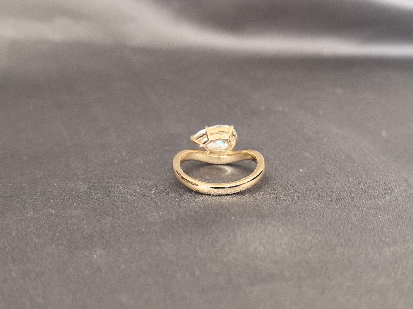 Pear Cut Solitaire Ring - V-Shape Setting - Yellow Gold Bypass Band