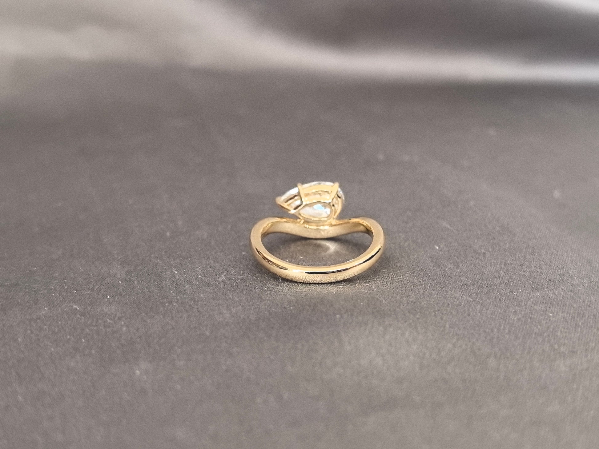 Pear Cut Solitaire Ring - V-Shape Setting - Yellow Gold Bypass Band