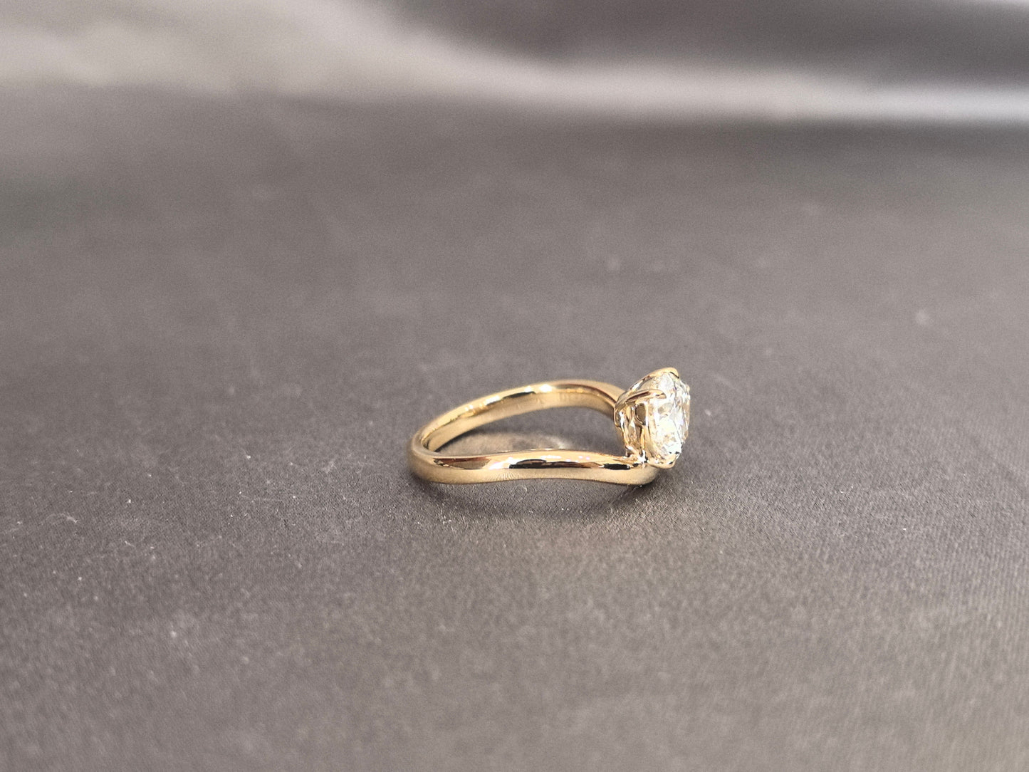 Pear Cut Solitaire Ring - V-Shape Setting - Yellow Gold Bypass Band