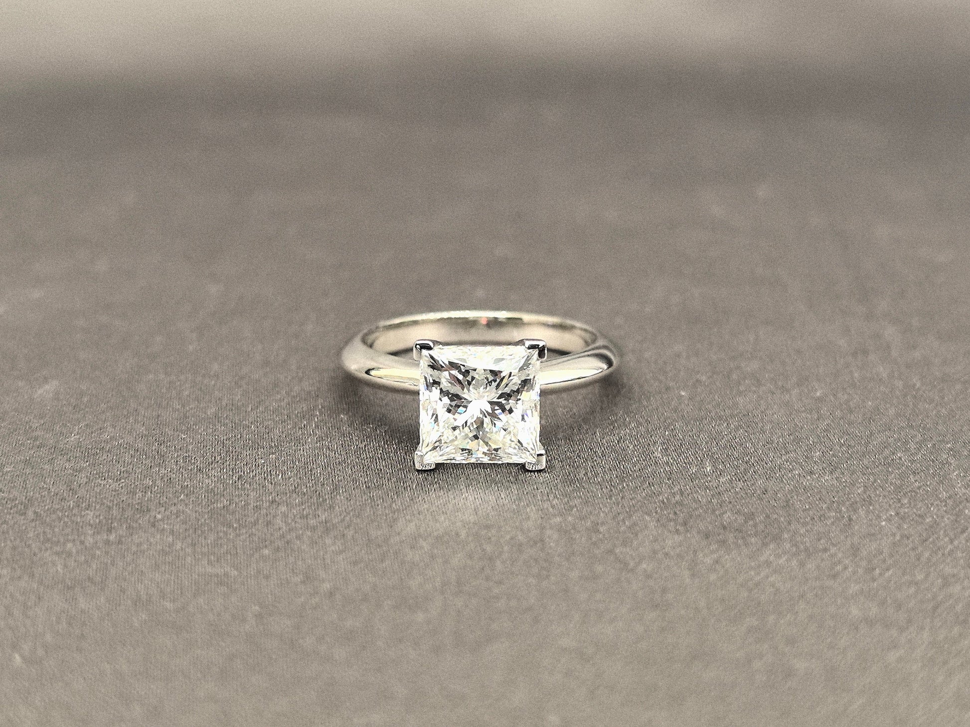 Princess Cut Lab Diamond Solitaire Ring - 4-Prong Setting - Plain Band