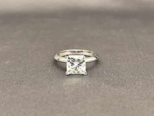 Princess Cut Lab Diamond Solitaire Ring - 4-Prong Setting - Plain Band