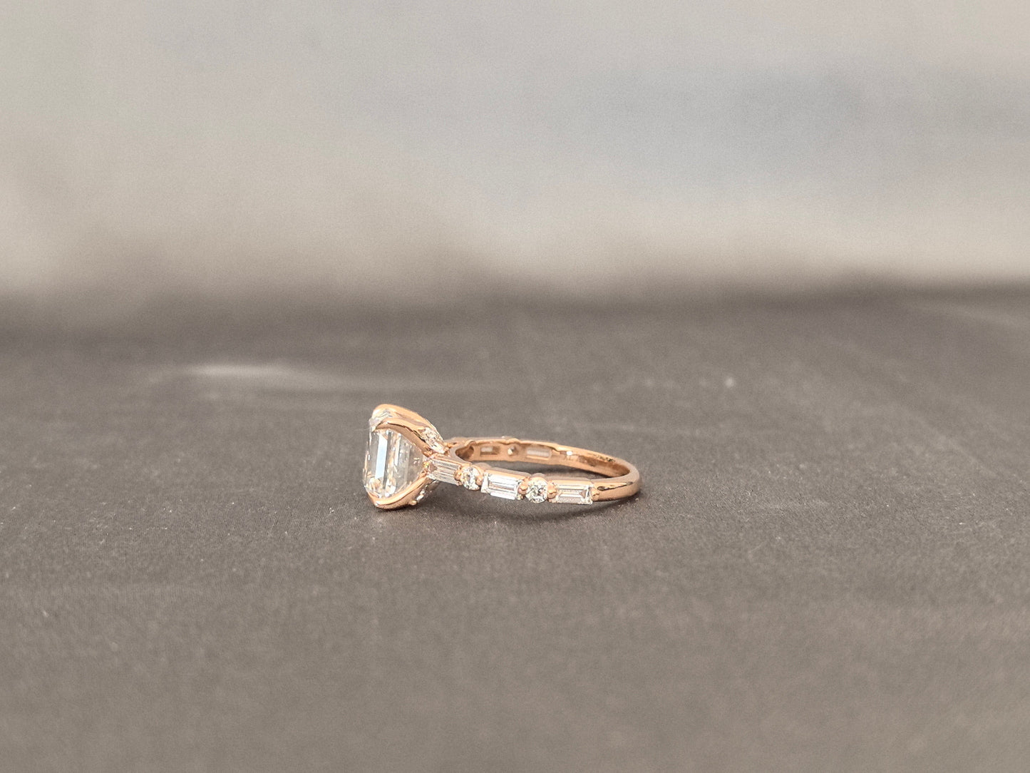 Ashoka Cut Lab Diamond Half Paved Ring - Mixed Cuts - 18K Gold