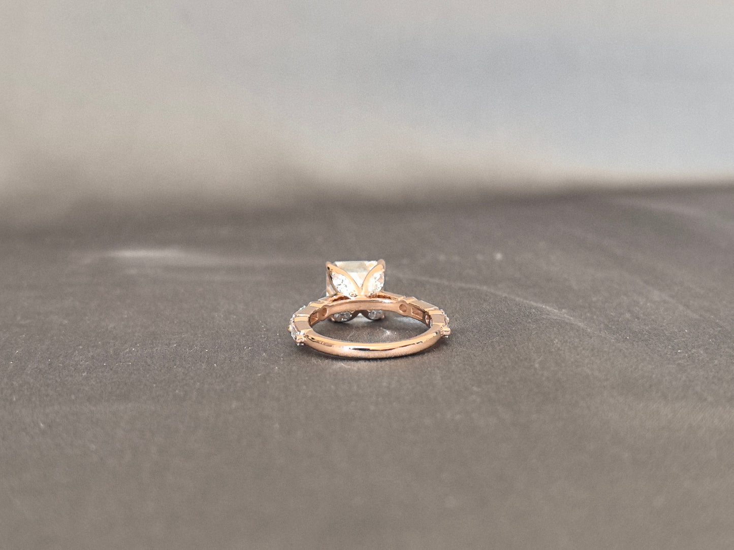 Ashoka Cut Lab Diamond Half Paved Ring - Mixed Cuts - 18K Gold