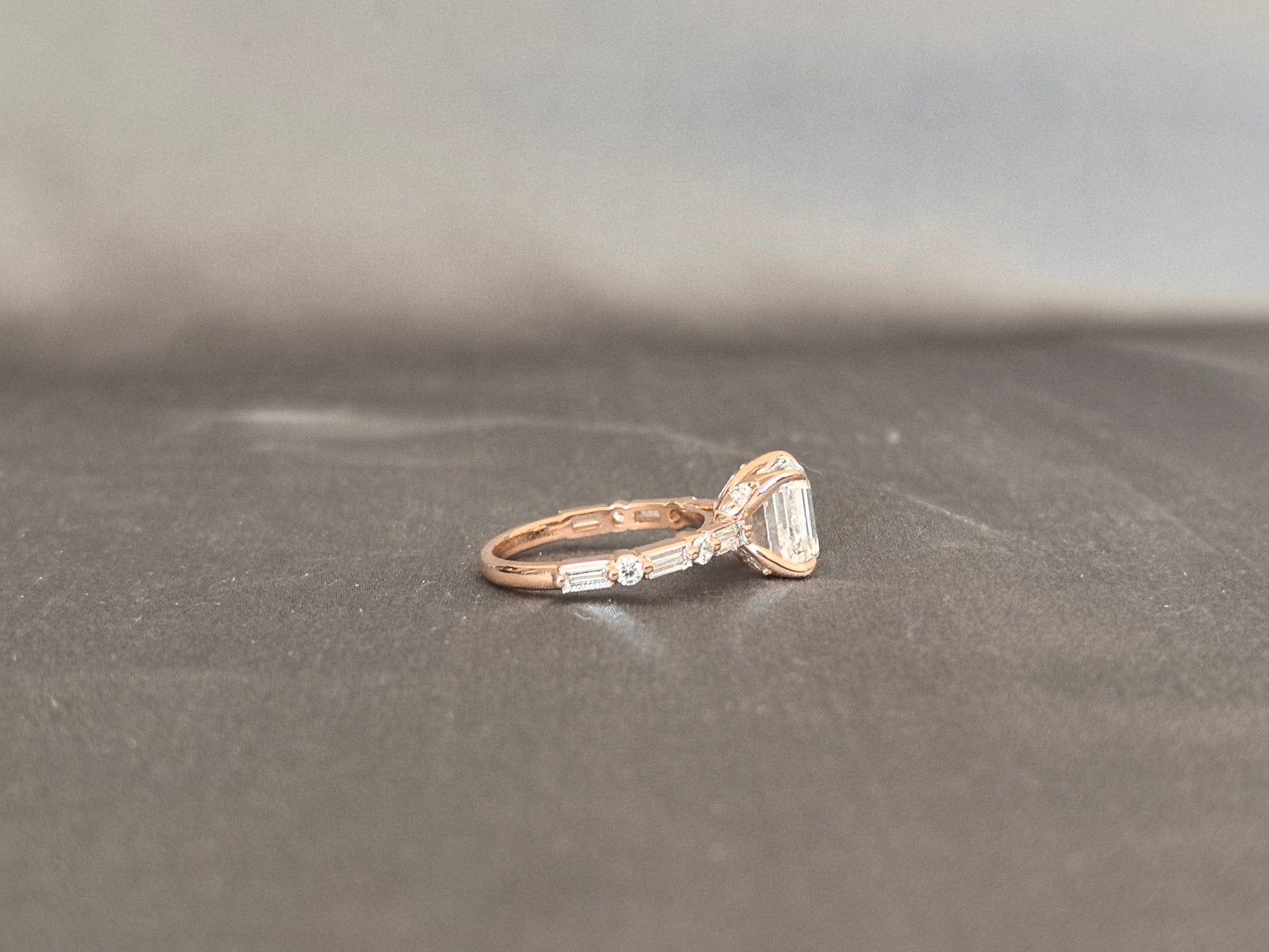 Ashoka Cut Lab Diamond Half Paved Ring - Mixed Cuts - 18K Gold