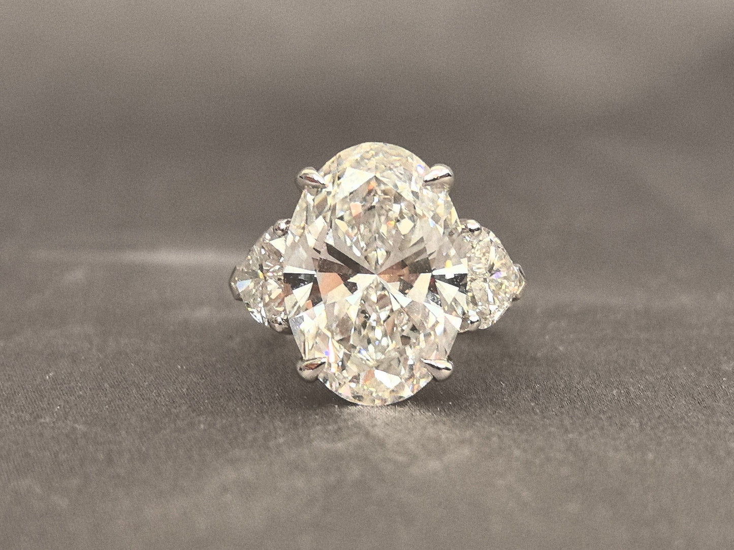 Oval Lab-Grown Diamond Ring - Four-Prong - Twin Heart Diamonds & Half Halo