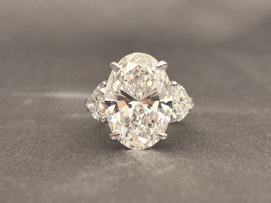 Oval Lab-Grown Diamond Ring - Four-Prong - Twin Heart Diamonds & Half Halo