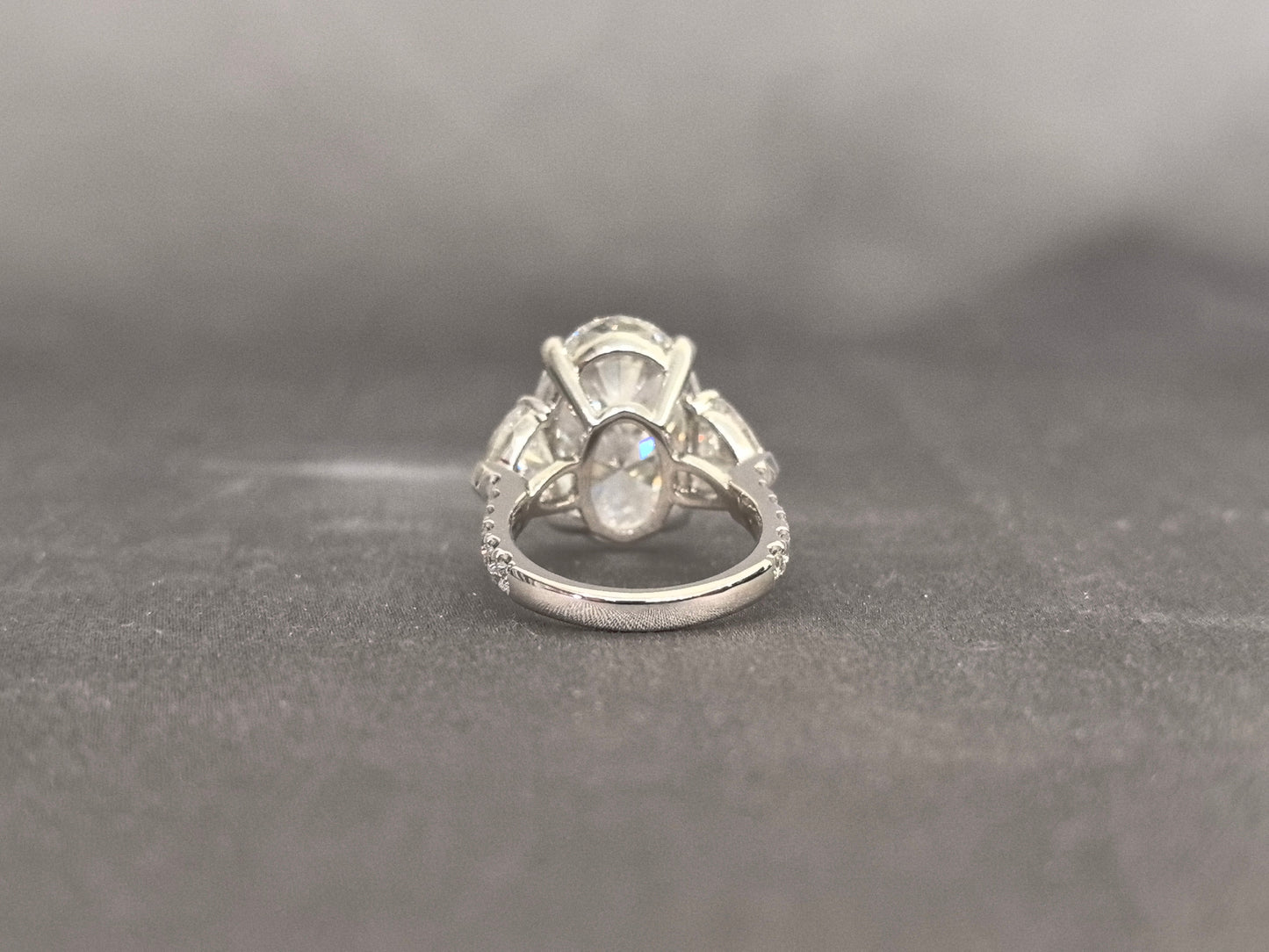 Oval Lab-Grown Diamond Ring - Four-Prong - Twin Heart Diamonds & Half Halo