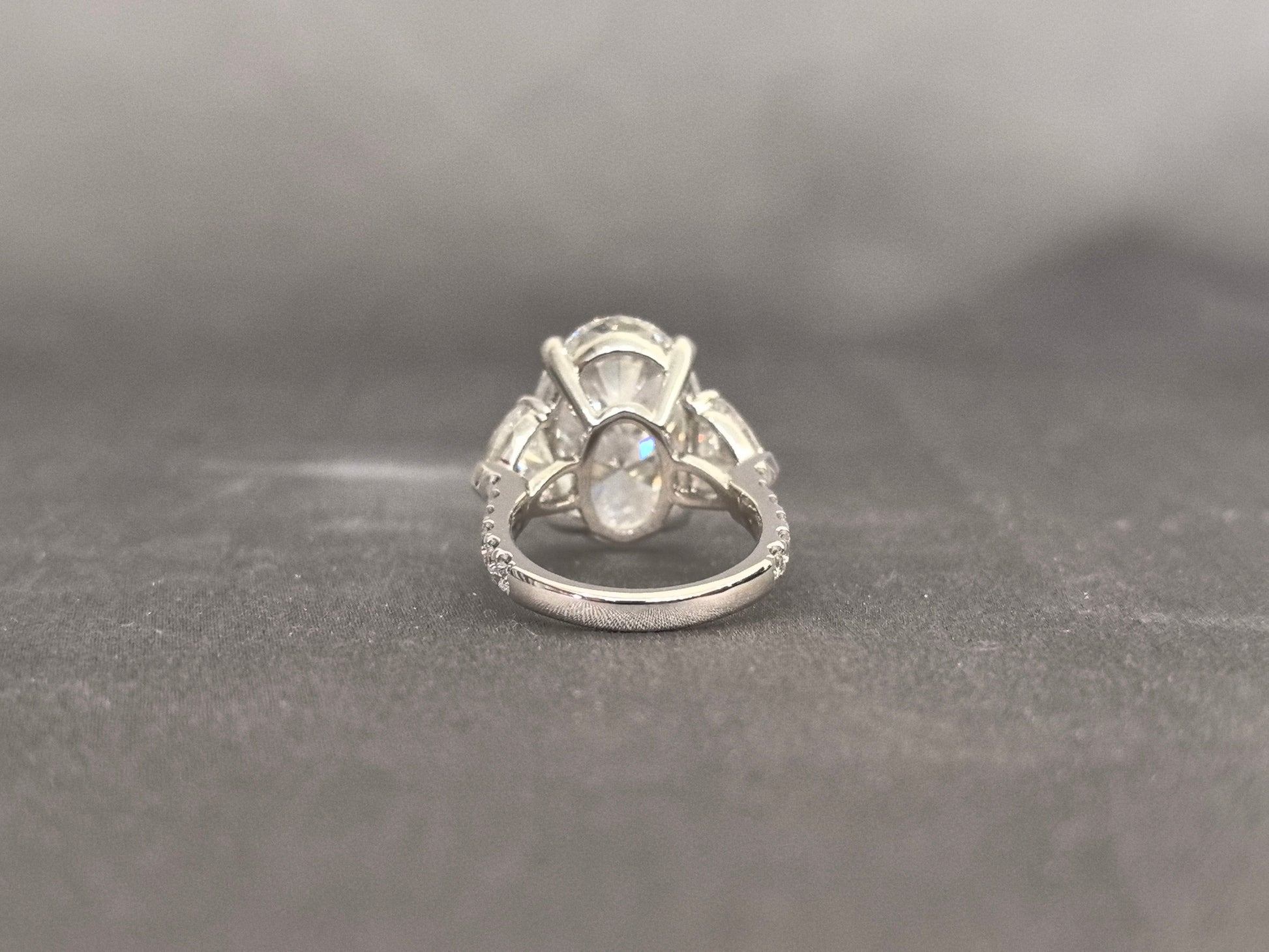 Oval Lab-Grown Diamond Ring - Four-Prong - Twin Heart Diamonds & Half Halo