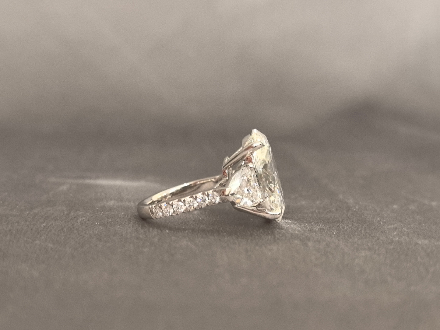 Oval Lab-Grown Diamond Ring - Four-Prong - Twin Heart Diamonds & Half Halo