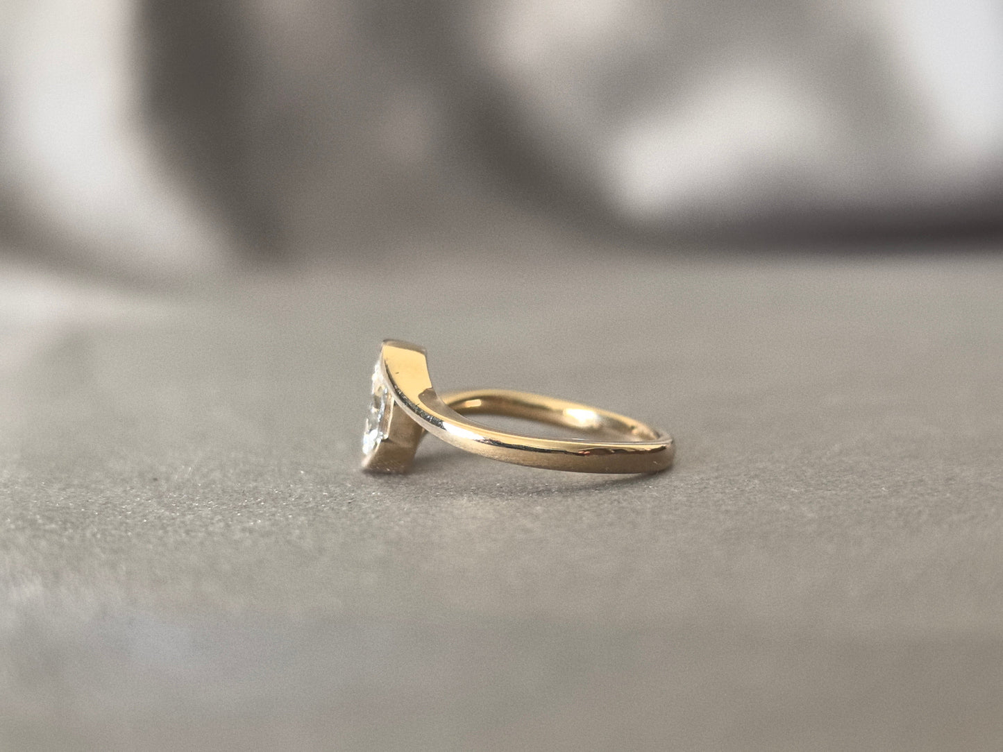 Oval Lab-Grown Diamond Ring - Minimalist Wrap Shank - East-West Tension Style