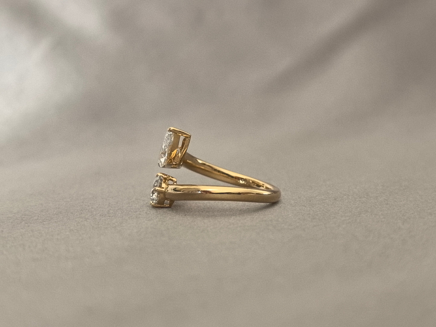 Marquise & Round Lab Diamond Ring - Two-Stone Bypass Setting - Modern Asymmetrical Style