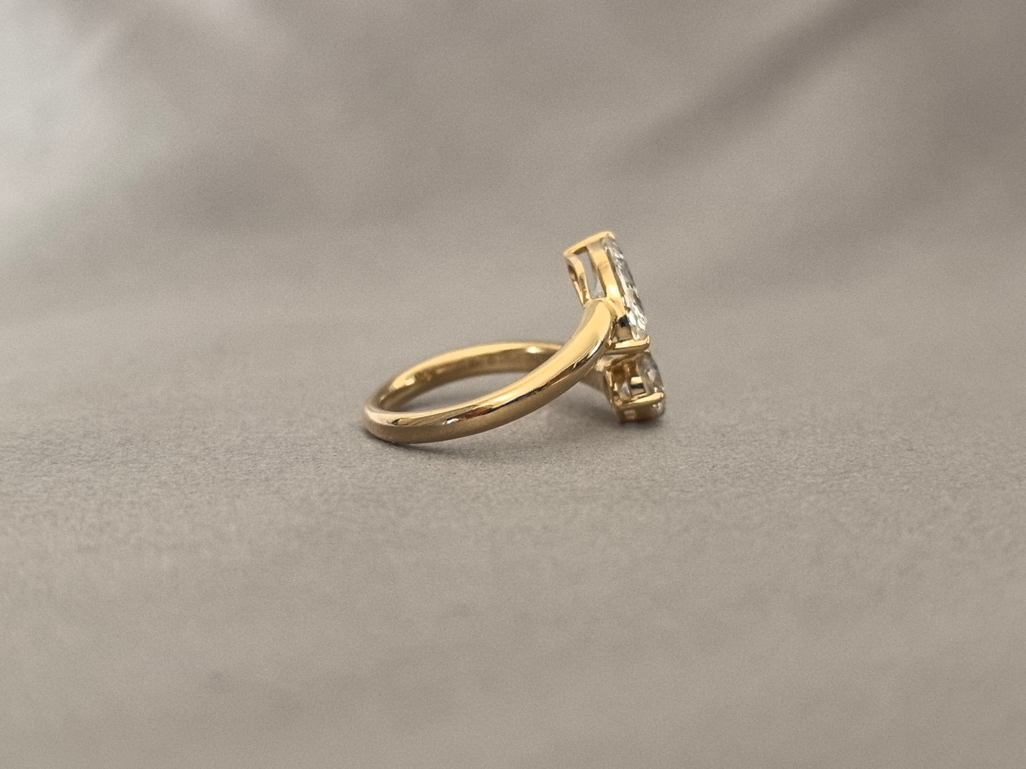 Marquise & Round Lab Diamond Ring - Two-Stone Bypass Setting - Modern Asymmetrical Style