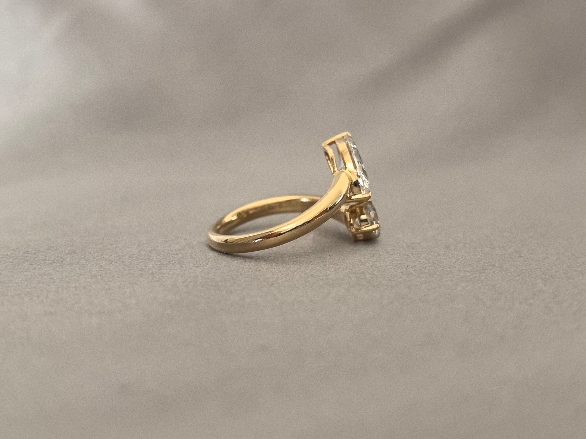 Marquise & Round Lab Diamond Ring - Two-Stone Bypass Setting - Modern Asymmetrical Style