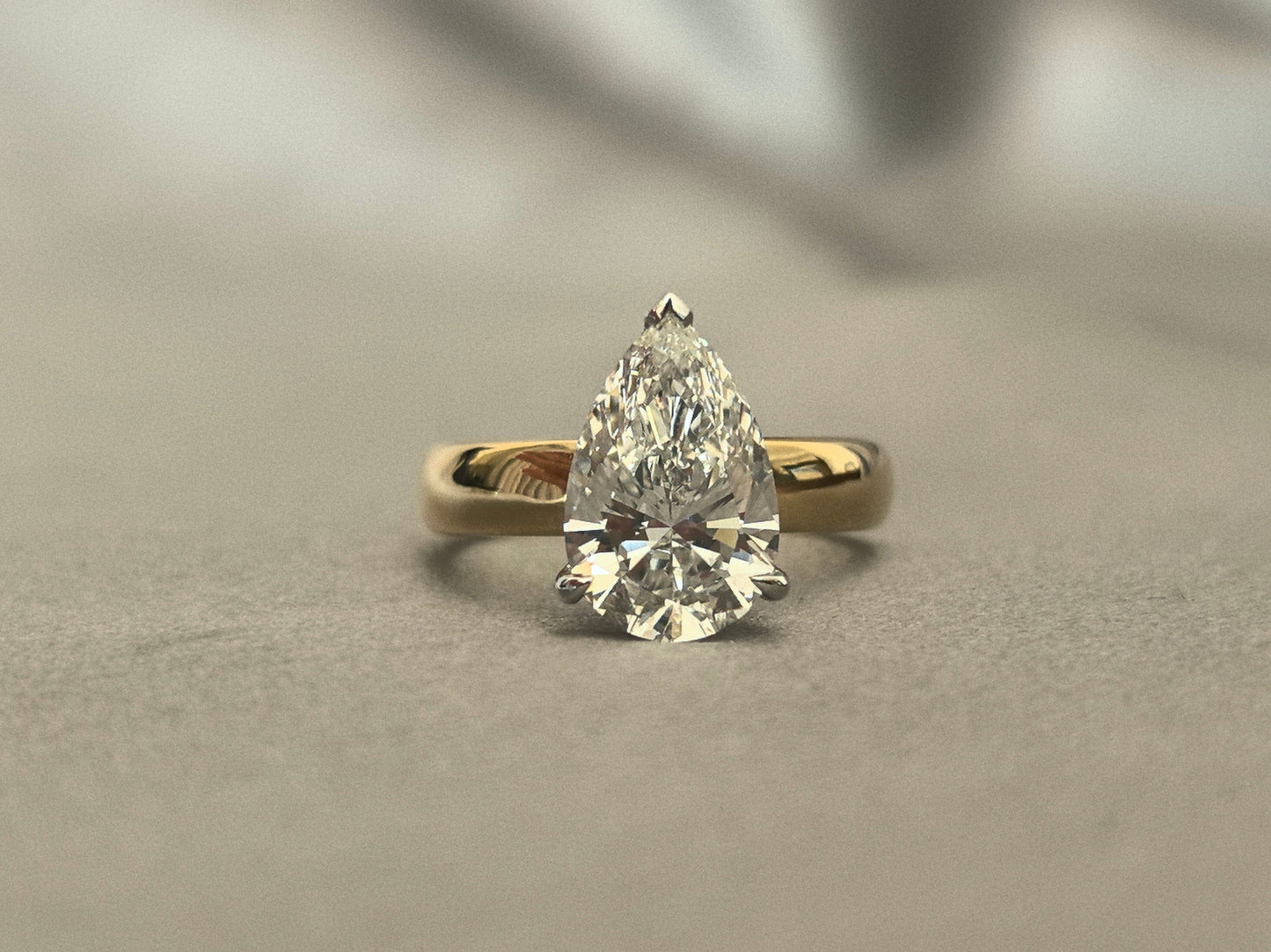 3.01 Carat Pear-Shaped Lab Diamond Wide Ring - 4mm Wide - 18k Gold