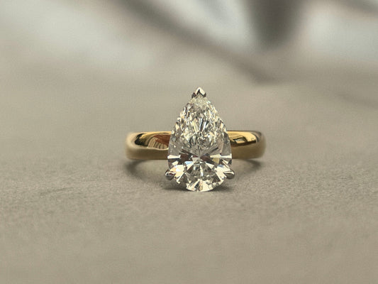 3.01 Carat Pear-Shaped Lab Diamond Wide Ring - 4mm Wide - 18k Gold